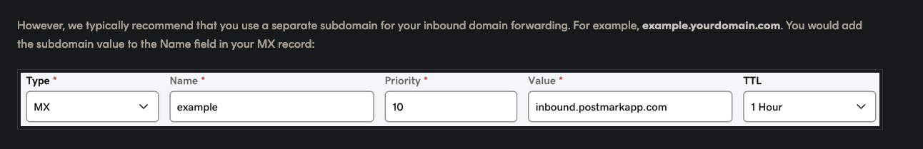 Postmark Webhook DNS Settings